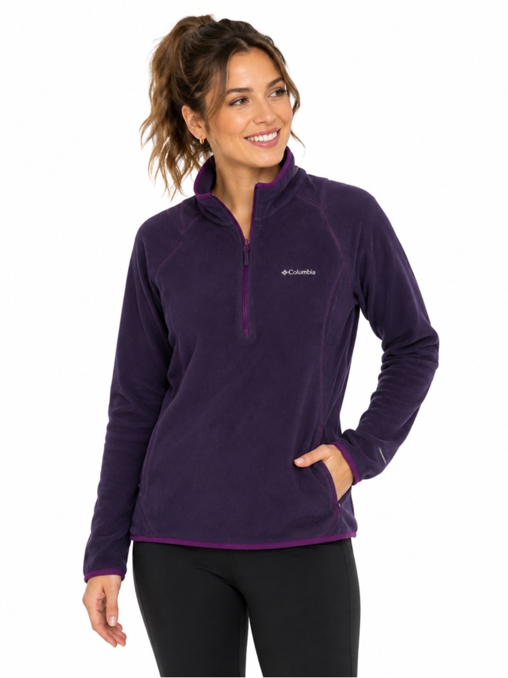 Columbia 1/2 Zip Pullover Sweater Women's Med Purple Lightweight Long Sleeved